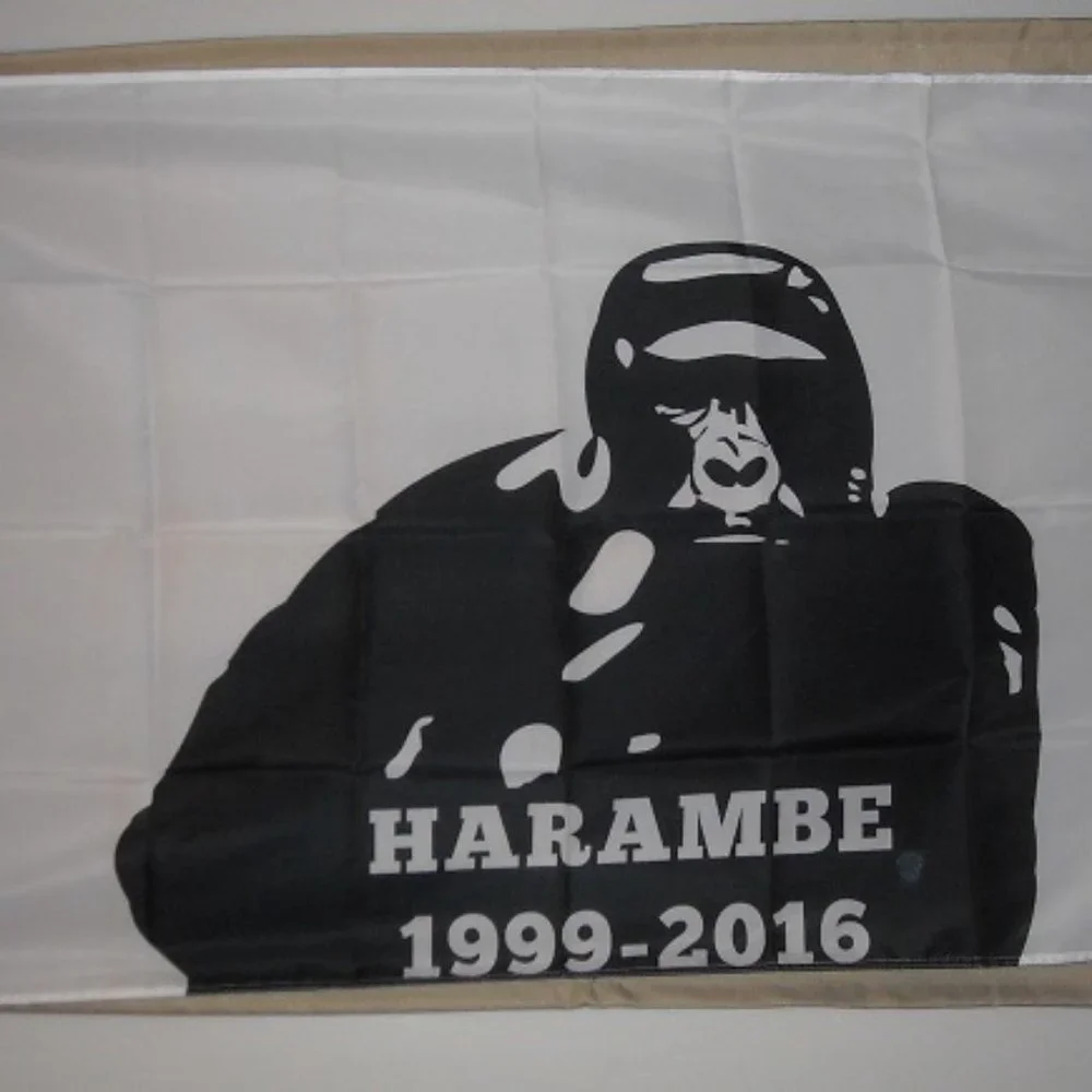 RIP Harambe Gorilla Cincinnati Zoo 3'x5' White Flag Banner 1 Animal Rights